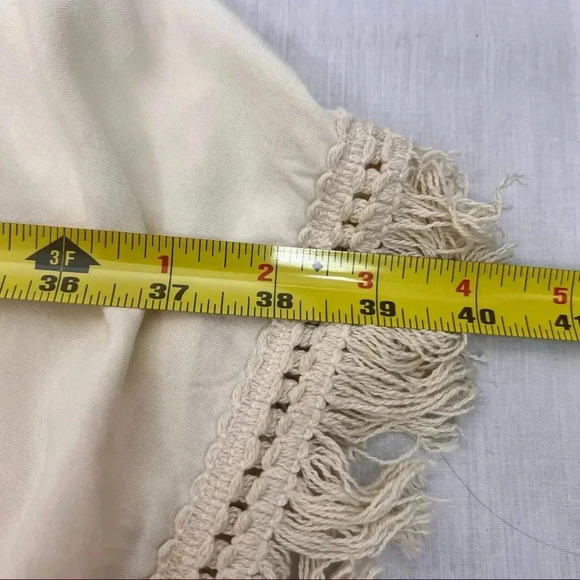 Anthropologie OTHERS FOLLOW Cream Fringe Poncho One Size Womens Boho Lagenlook - Picture 7 of 11